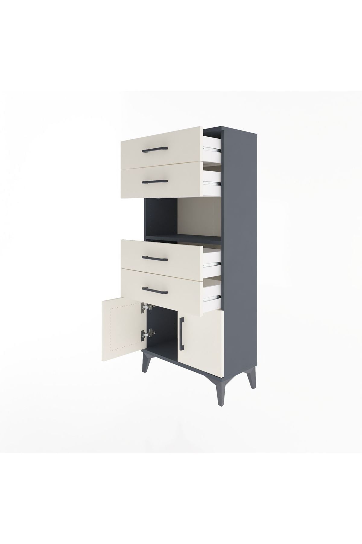 Arges Dolap Tek Raflı 4 Çekmeceli 2 Kapaklı 60x30x134 Antrasit-Aytaşı