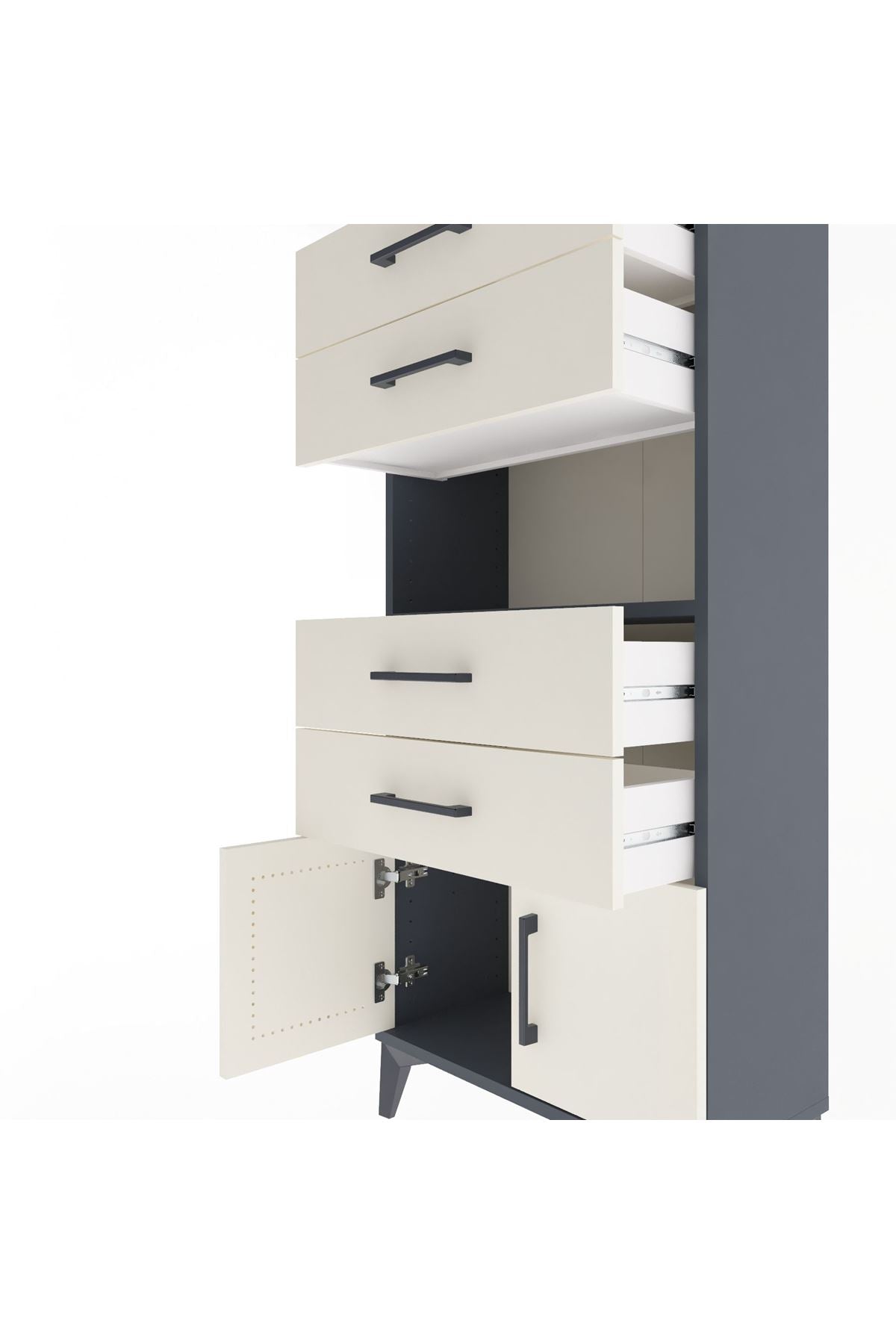 Arges Dolap Tek Raflı 4 Çekmeceli 2 Kapaklı 60x30x134 Antrasit-Aytaşı