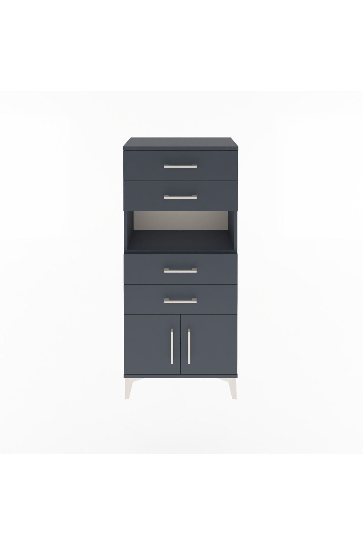 Arges Dolap Tek Raflı 4 Çekmeceli 2 Kapaklı 60x30x134 Antrasit-Antrasit