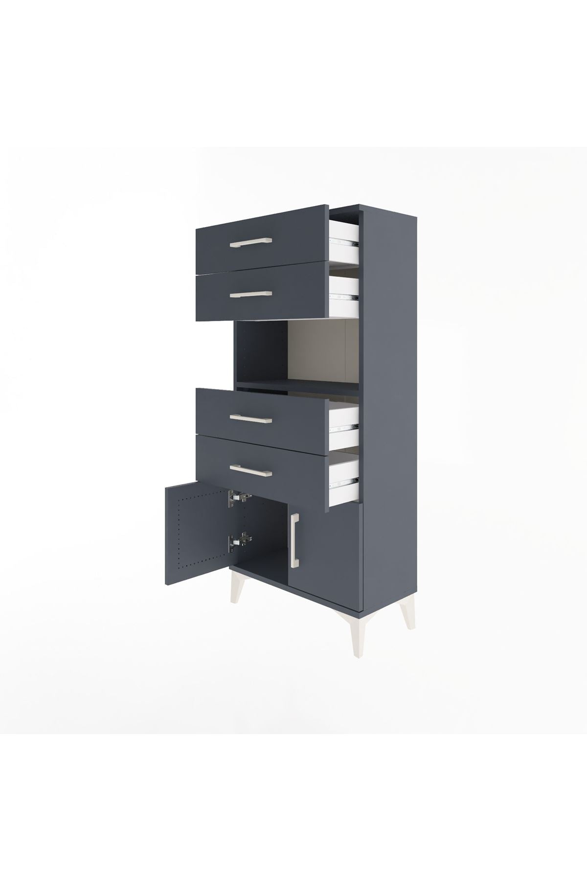 Arges Dolap Tek Raflı 4 Çekmeceli 2 Kapaklı 60x30x134 Antrasit-Antrasit