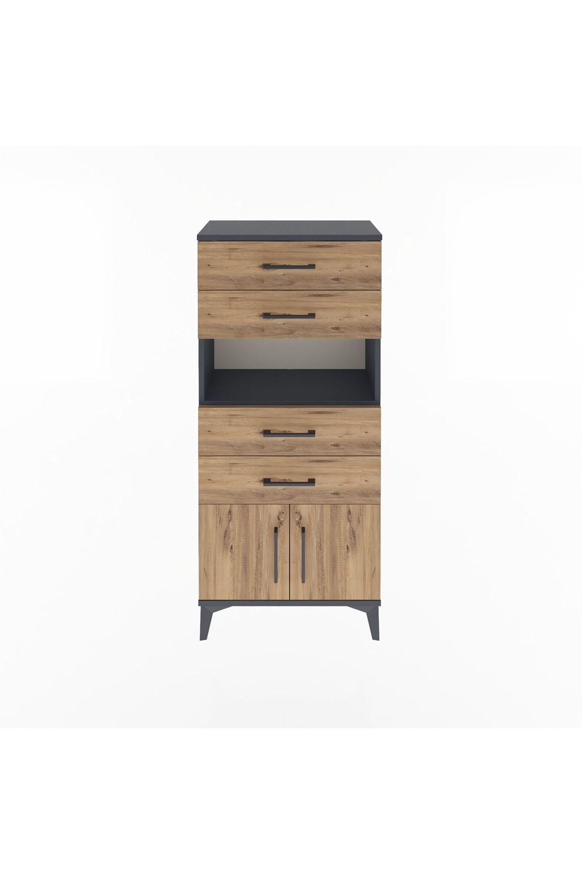 Arges Dolap Tek Raflı 4 Çekmeceli 2 Kapaklı 60x30x134 Antrasit-Çam
