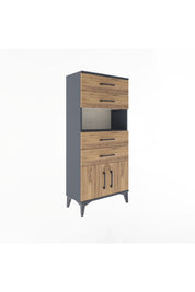Arges Dolap Tek Raflı 4 Çekmeceli 2 Kapaklı 60x30x134 Antrasit-Çam