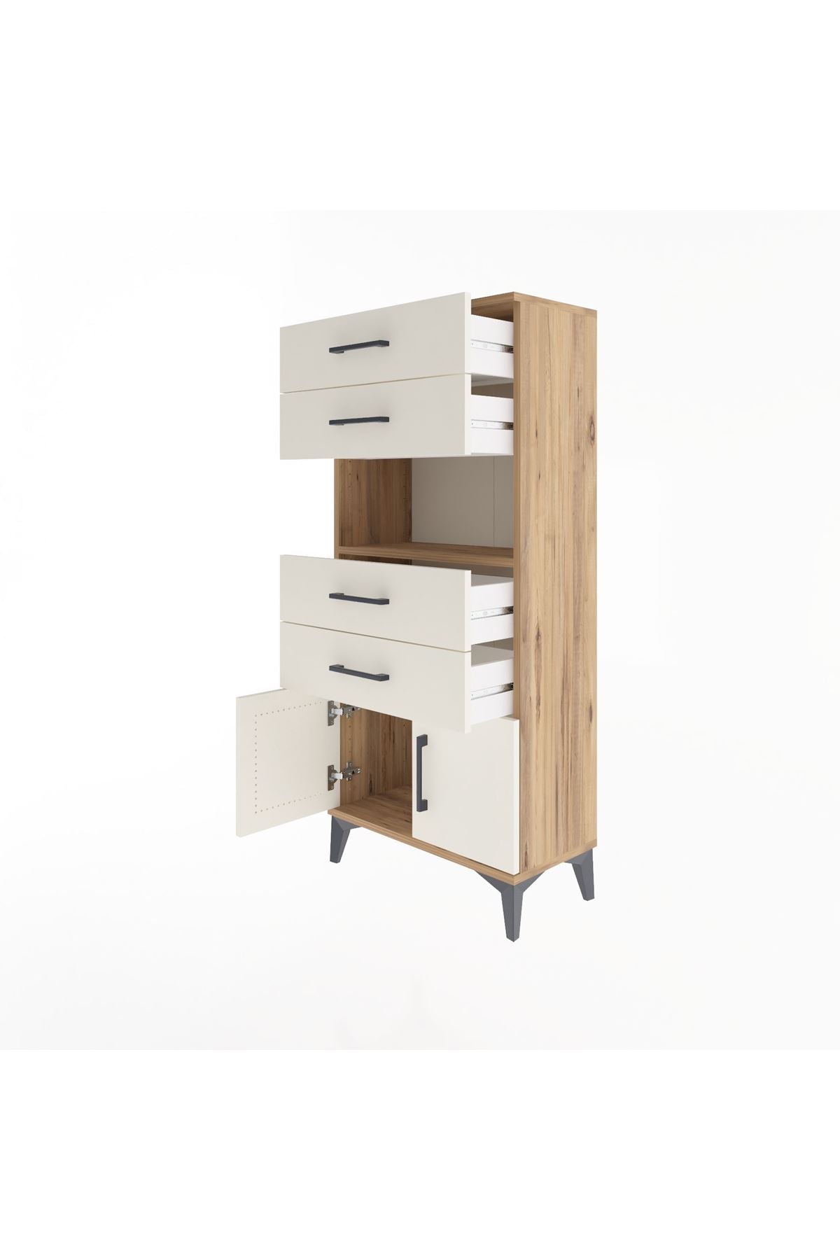 Arges Dolap Tek Raflı 4 Çekmeceli 2 Kapaklı 60x30x134 Çam-Aytaşı