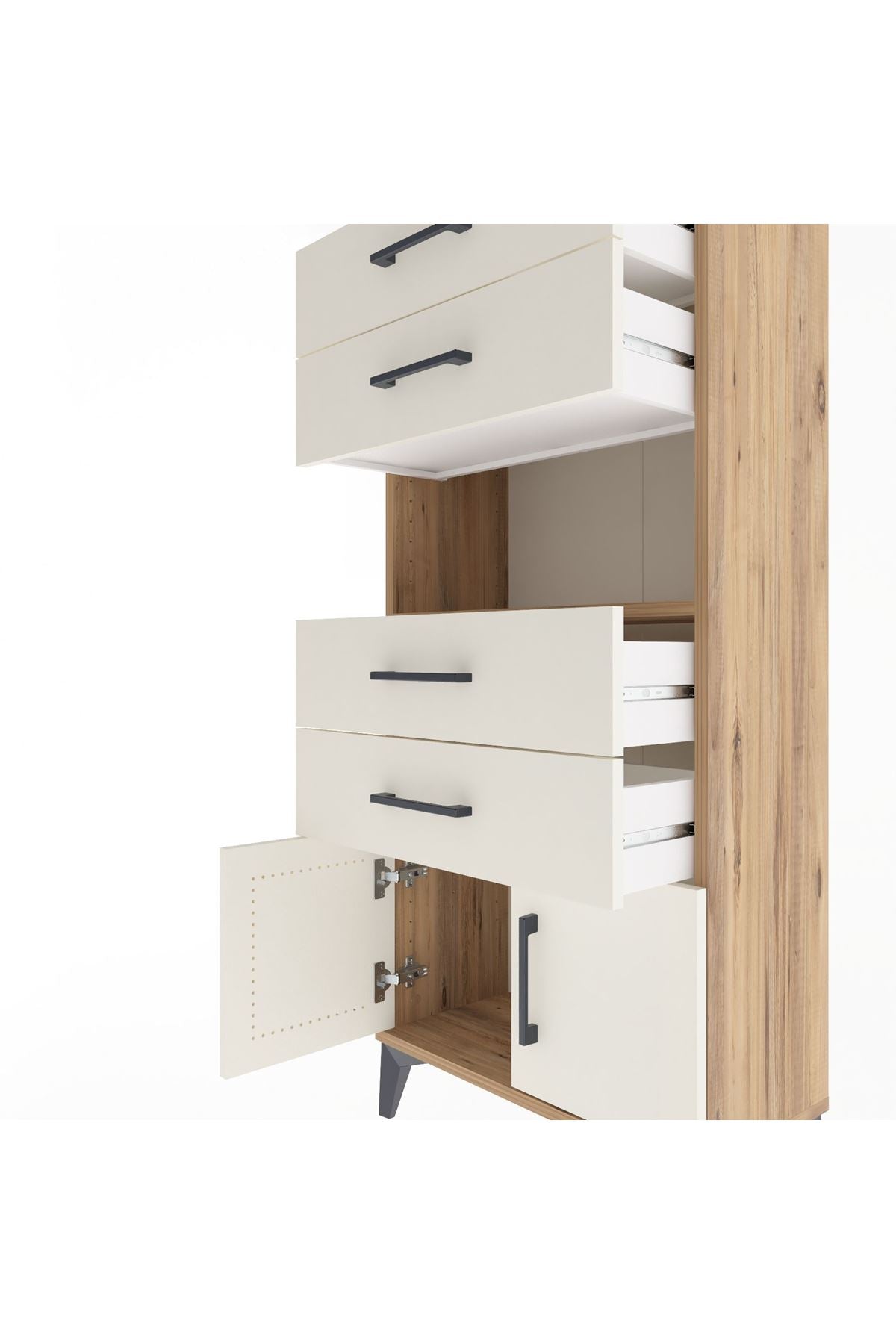 Arges Dolap Tek Raflı 4 Çekmeceli 2 Kapaklı 60x30x134 Çam-Aytaşı