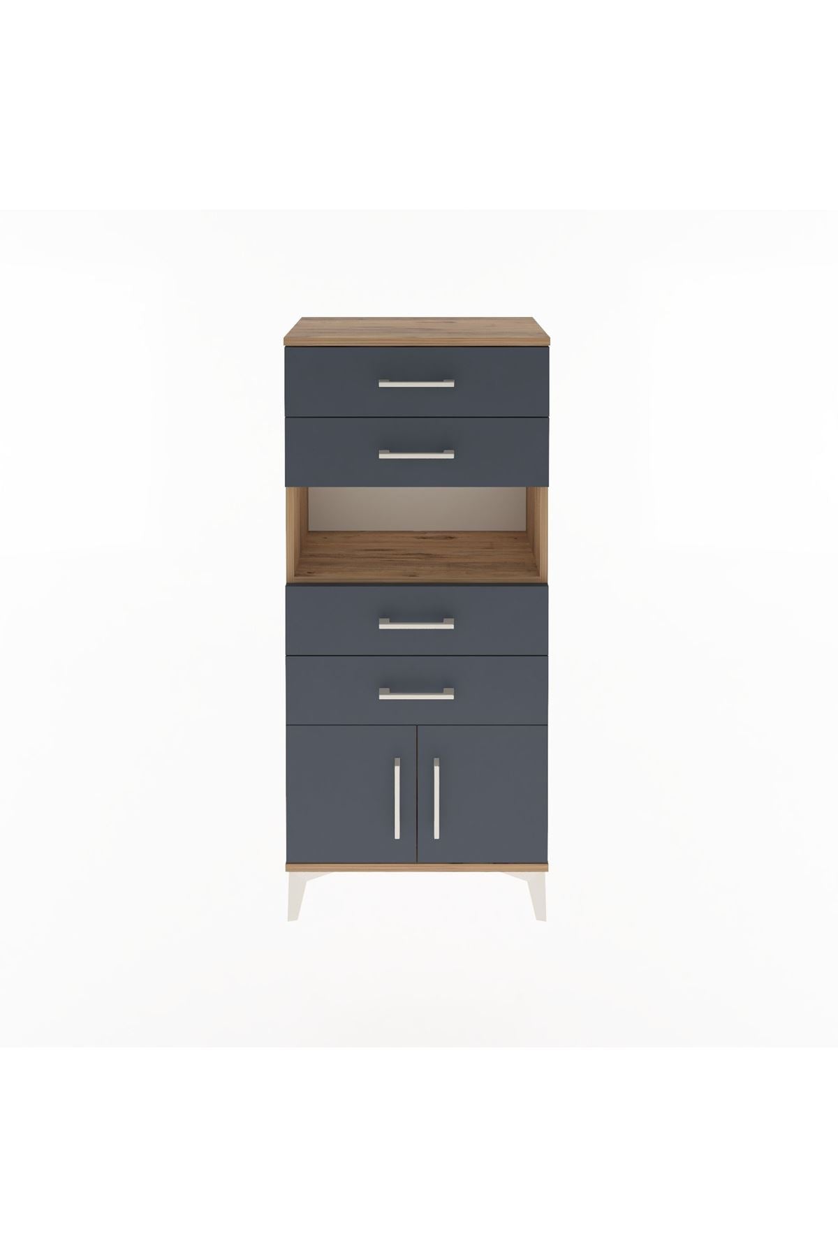 Arges Dolap Tek Raflı 4 Çekmeceli 2 Kapaklı 60x30x134 Çam-Antrasit