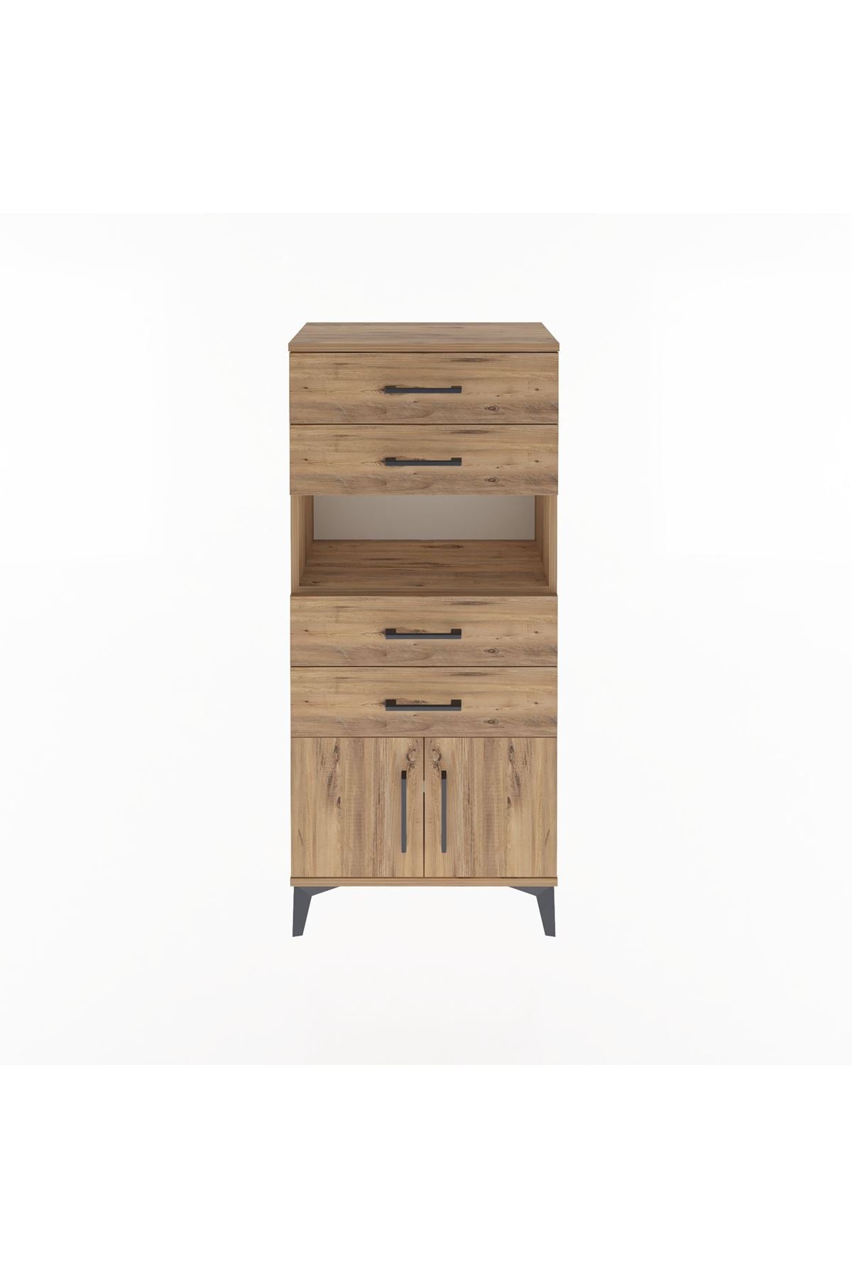Arges Dolap Tek Raflı 4 Çekmeceli 2 Kapaklı 60x30x134 Çam-Çam