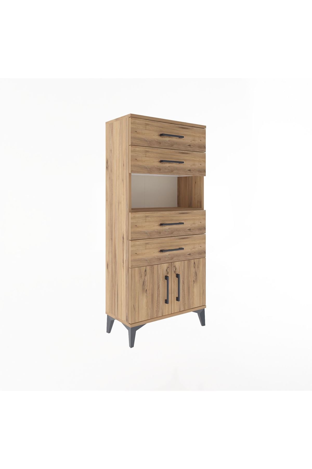 Arges Dolap Tek Raflı 4 Çekmeceli 2 Kapaklı 60x30x134 Çam-Çam