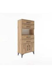 Arges Dolap Tek Raflı 4 Çekmeceli 2 Kapaklı 60x30x134 Çam-Çam