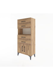 Arges Dolap Tek Raflı 4 Çekmeceli 2 Kapaklı 60x30x134 Çam-Çam