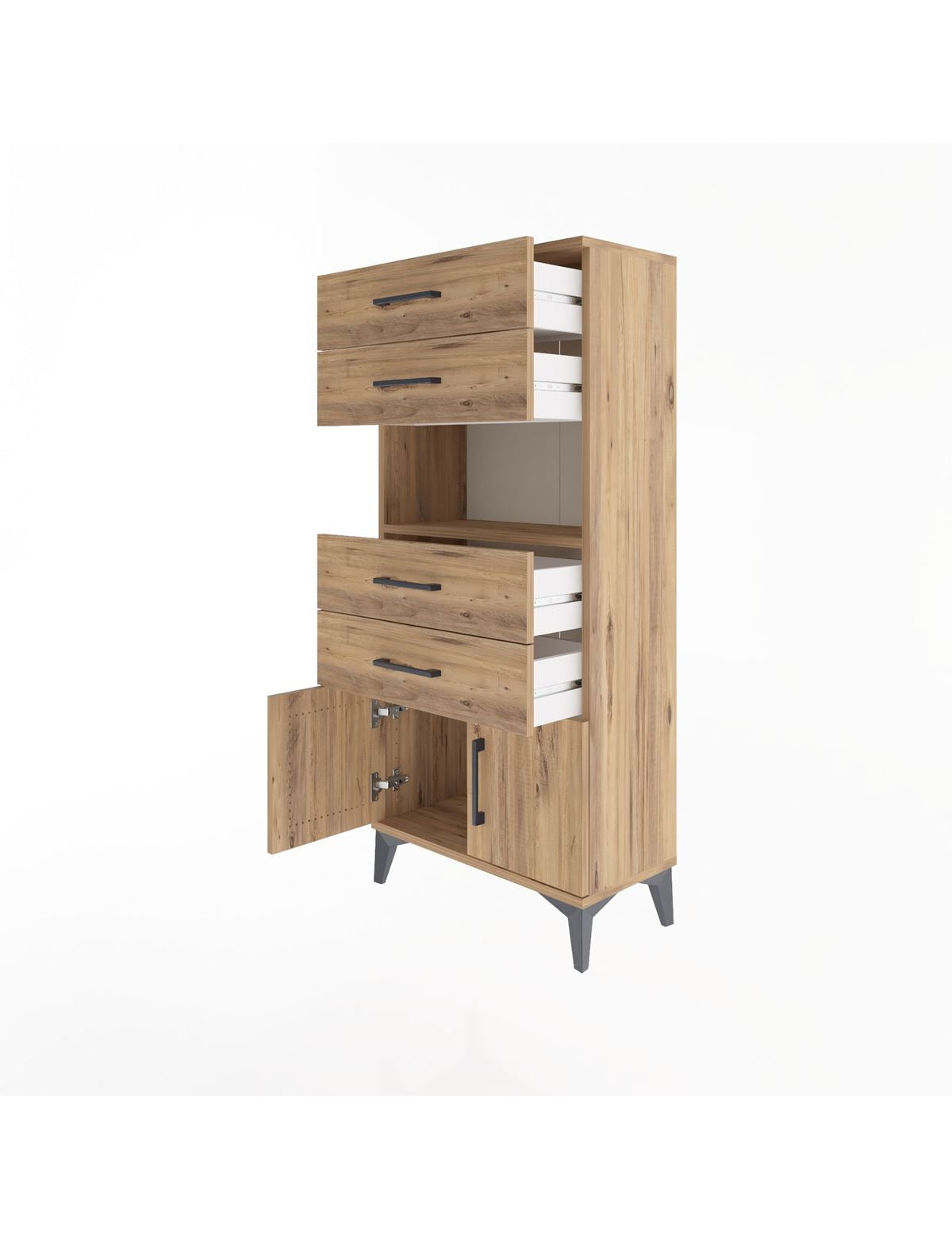 Arges Dolap Tek Raflı 4 Çekmeceli 2 Kapaklı 60x30x134 - S17M123V9A