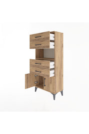 Arges Dolap Tek Raflı 4 Çekmeceli 2 Kapaklı 60x30x134 Çam-Çam
