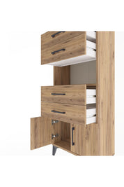 Arges Dolap Tek Raflı 4 Çekmeceli 2 Kapaklı 60x30x134 Çam-Çam