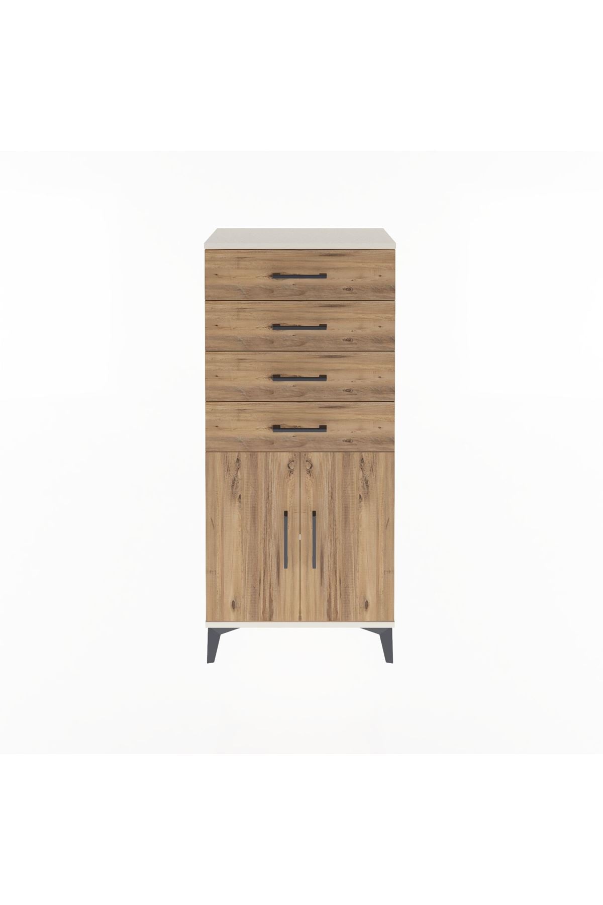 Arges Dolap Tek Raflı 4 Çekmeceli 2 Kapaklı 60x30x134 Aytaşı-Çam