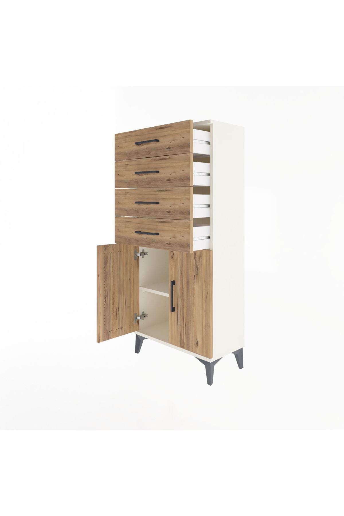 Arges Dolap Tek Raflı 4 Çekmeceli 2 Kapaklı 60x30x134 Aytaşı-Çam