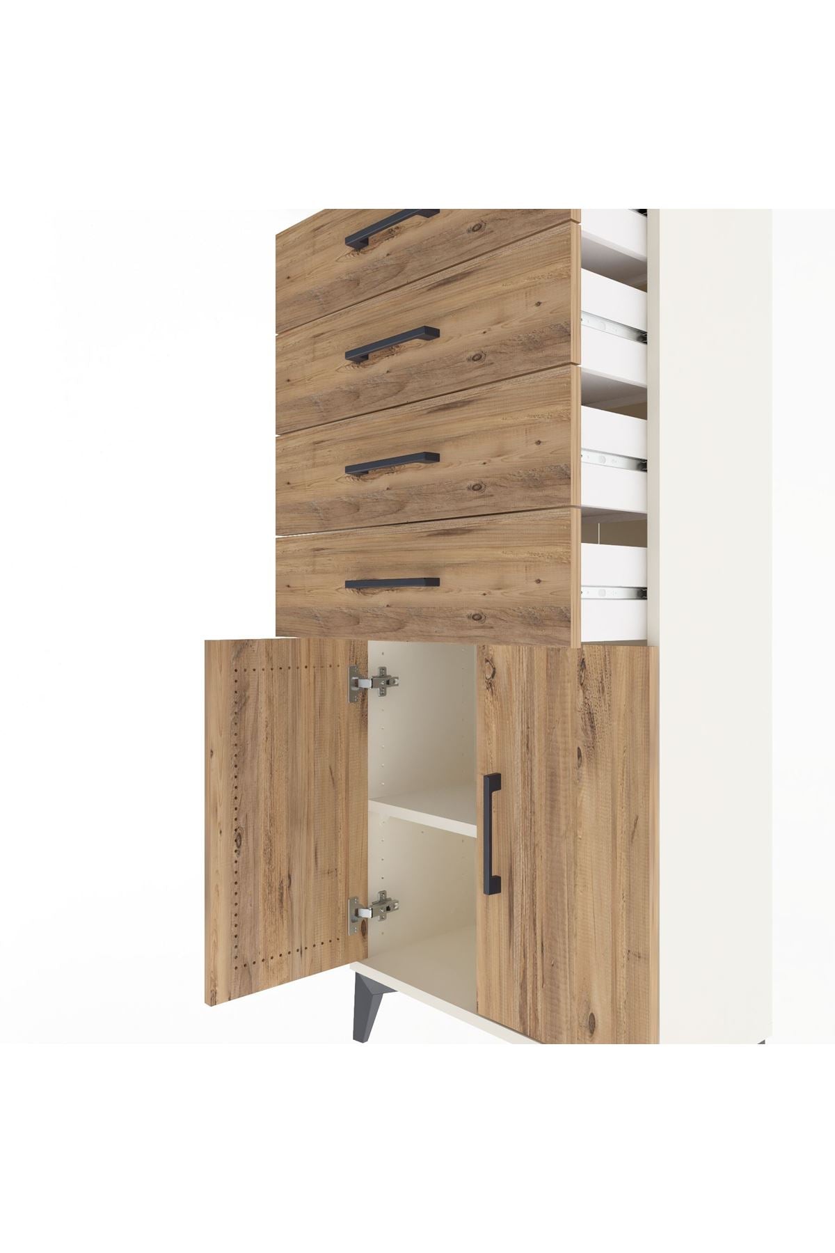 Arges Dolap Tek Raflı 4 Çekmeceli 2 Kapaklı 60x30x134 Aytaşı-Çam