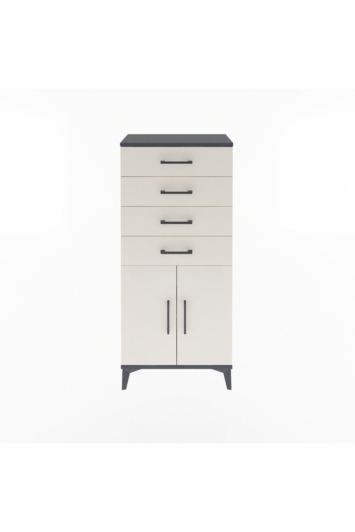 Arges Dolap Tek Raflı 4 Çekmeceli 2 Kapaklı 60x30x134 Antrasit-Aytaşı