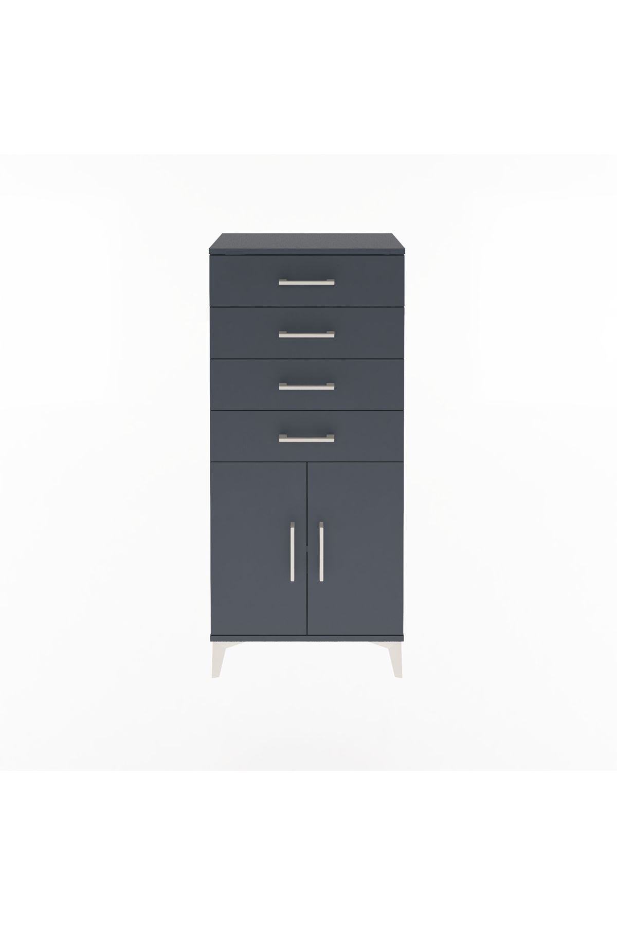 Arges Dolap Tek Raflı 4 Çekmeceli 2 Kapaklı 60x30x134 Antrasit-Antrasit