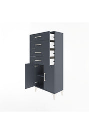 Arges Dolap Tek Raflı 4 Çekmeceli 2 Kapaklı 60x30x134 Antrasit-Antrasit