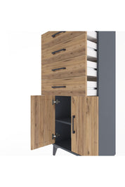 Arges Dolap Tek Raflı 4 Çekmeceli 2 Kapaklı 60x30x134 Antrasit-Çam