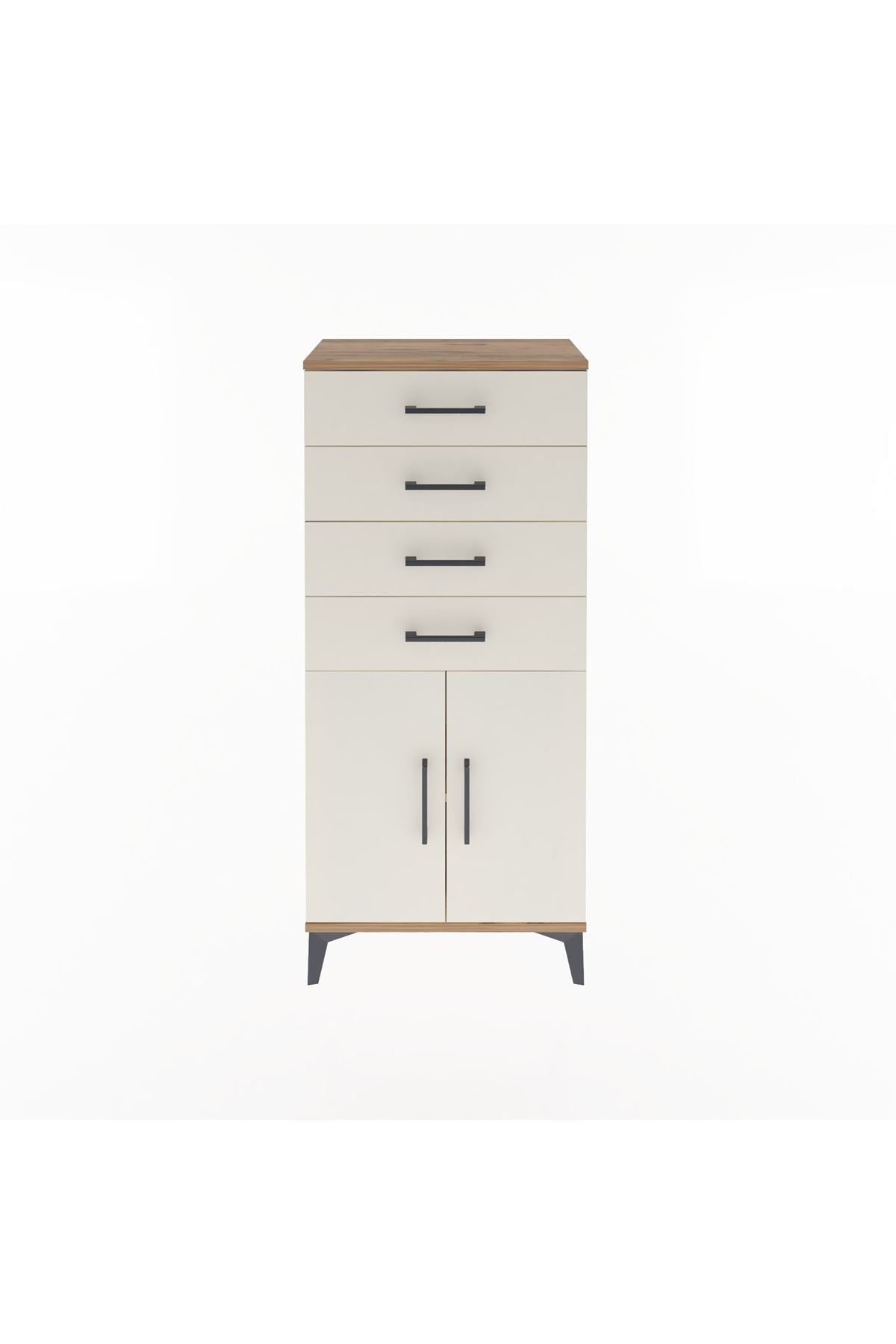 Arges Dolap Tek Raflı 4 Çekmeceli 2 Kapaklı 60x30x134 Çam-Aytaşı