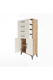 Arges Dolap Tek Raflı 4 Çekmeceli 2 Kapaklı 60x30x134 Çam-Aytaşı