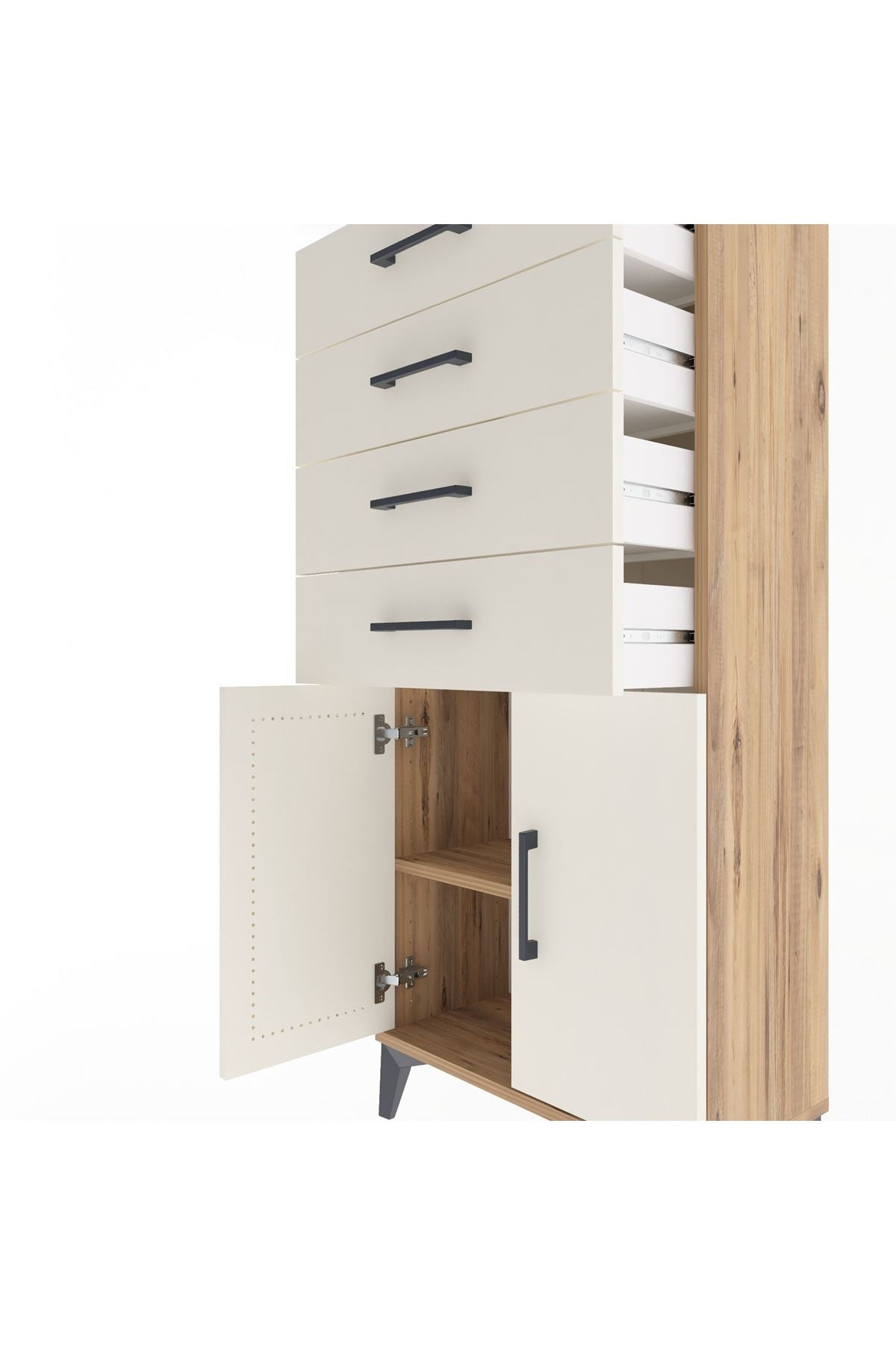 Arges Dolap Tek Raflı 4 Çekmeceli 2 Kapaklı 60x30x134 Çam-Aytaşı