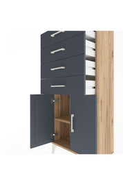 Arges Dolap Tek Raflı 4 Çekmeceli 2 Kapaklı 60x30x134 Çam-Antrasit