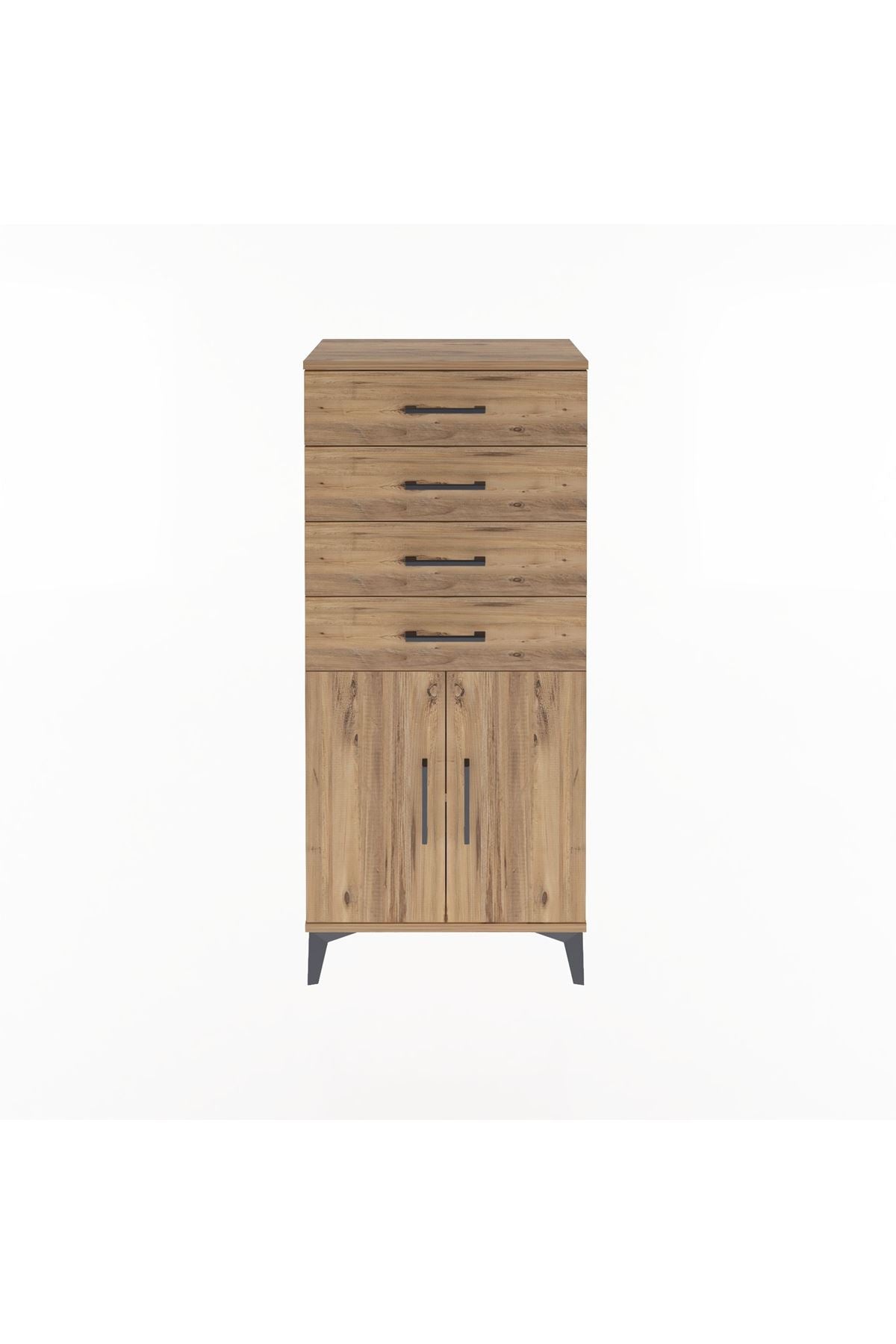 Arges Dolap Tek Raflı 4 Çekmeceli 2 Kapaklı 60x30x134 Çam-Çam