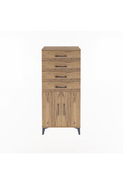Arges Dolap Tek Raflı 4 Çekmeceli 2 Kapaklı 60x30x134 Çam-Çam