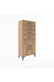 Arges Dolap Tek Raflı 4 Çekmeceli 2 Kapaklı 60x30x134 Çam-Çam