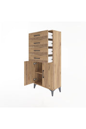 Arges Dolap Tek Raflı 4 Çekmeceli 2 Kapaklı 60x30x134 Çam-Çam