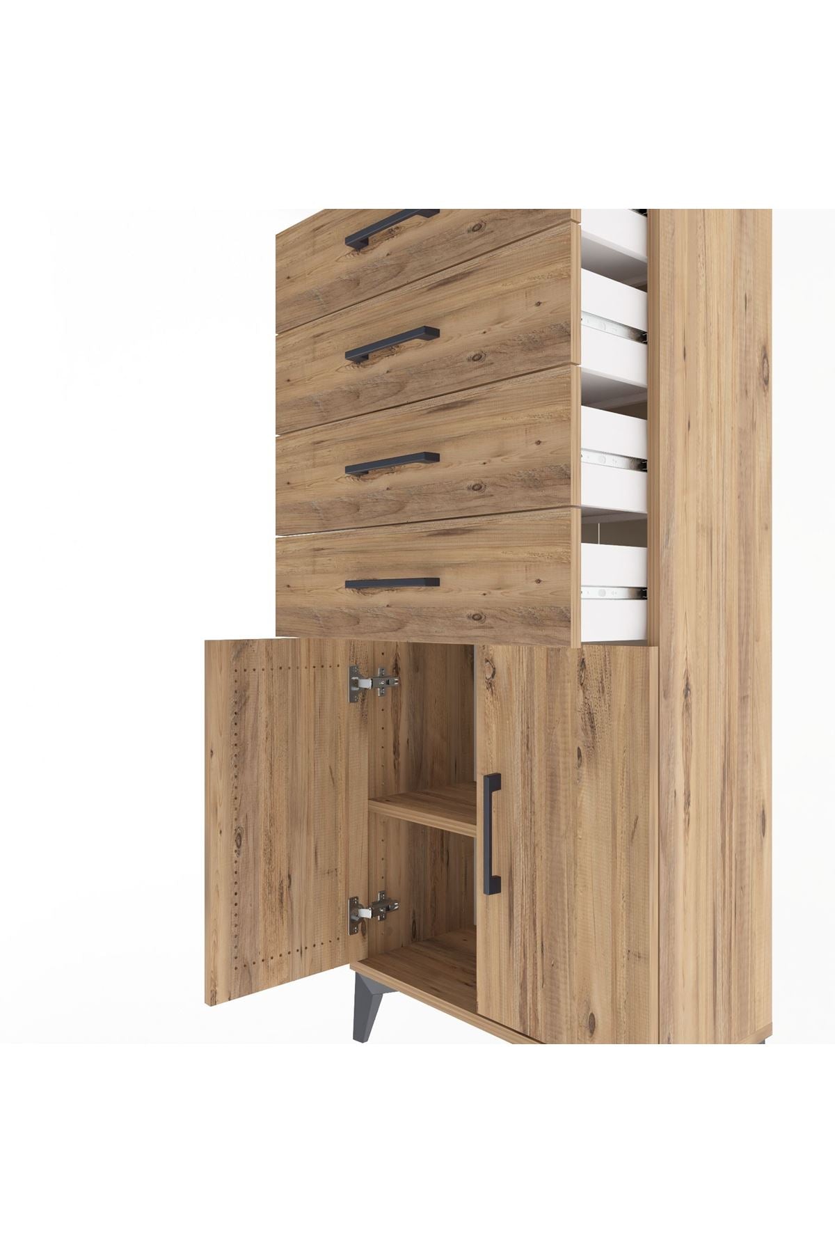 Arges Dolap Tek Raflı 4 Çekmeceli 2 Kapaklı 60x30x134 Çam-Çam