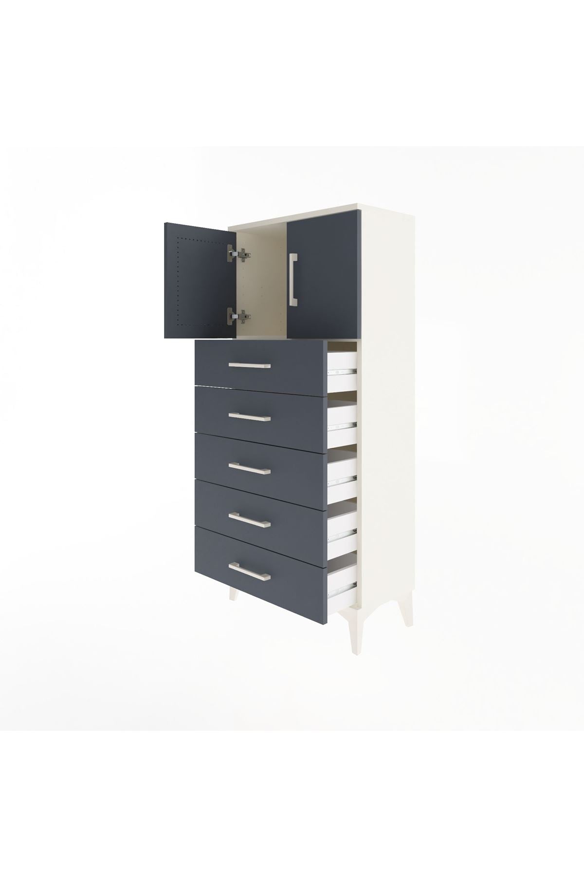 Arges Dolap Tek Raflı 4 Çekmeceli 2 Kapaklı 60x30x134 Aytaşı-Antrasit