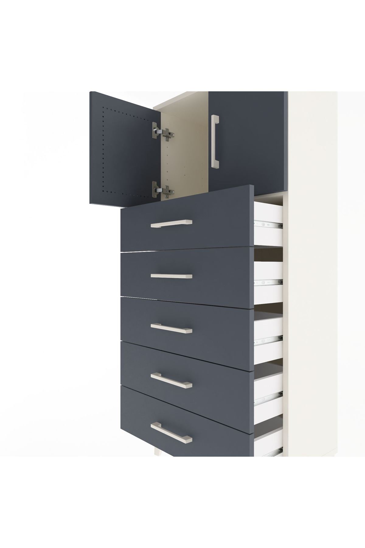 Arges Dolap Tek Raflı 4 Çekmeceli 2 Kapaklı 60x30x134 Aytaşı-Antrasit