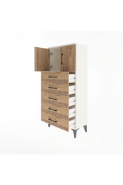 Arges Dolap Tek Raflı 4 Çekmeceli 2 Kapaklı 60x30x134 Aytaşı-Çam