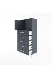 Arges Dolap Tek Raflı 4 Çekmeceli 2 Kapaklı 60x30x134 Antrasit-Antrasit