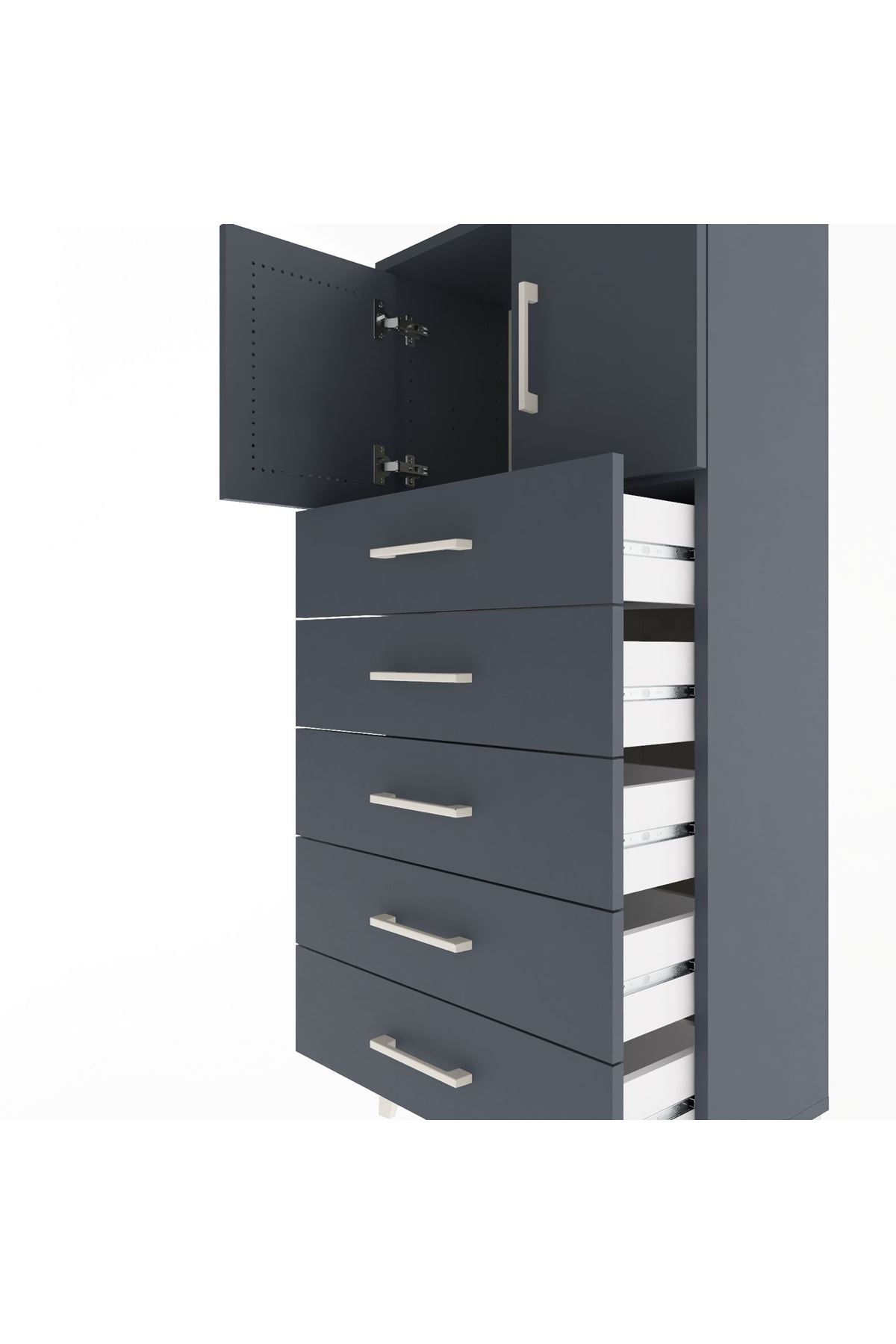 Arges Dolap Tek Raflı 4 Çekmeceli 2 Kapaklı 60x30x134 Antrasit-Antrasit