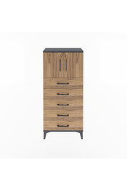 Arges Dolap Tek Raflı 4 Çekmeceli 2 Kapaklı 60x30x134 Antrasit-Çam