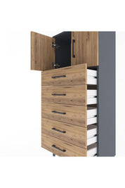 Arges Dolap Tek Raflı 4 Çekmeceli 2 Kapaklı 60x30x134 Antrasit-Çam