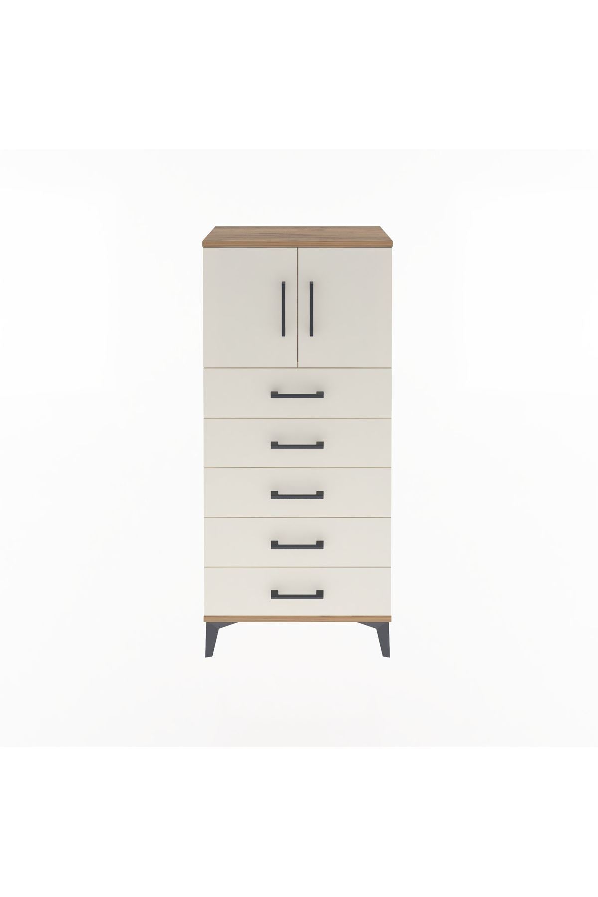 Arges Dolap Tek Raflı 4 Çekmeceli 2 Kapaklı 60x30x134 Çam-Aytaşı