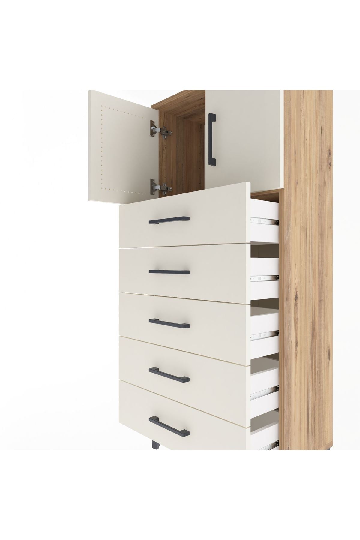 Arges Dolap Tek Raflı 4 Çekmeceli 2 Kapaklı 60x30x134 Çam-Aytaşı