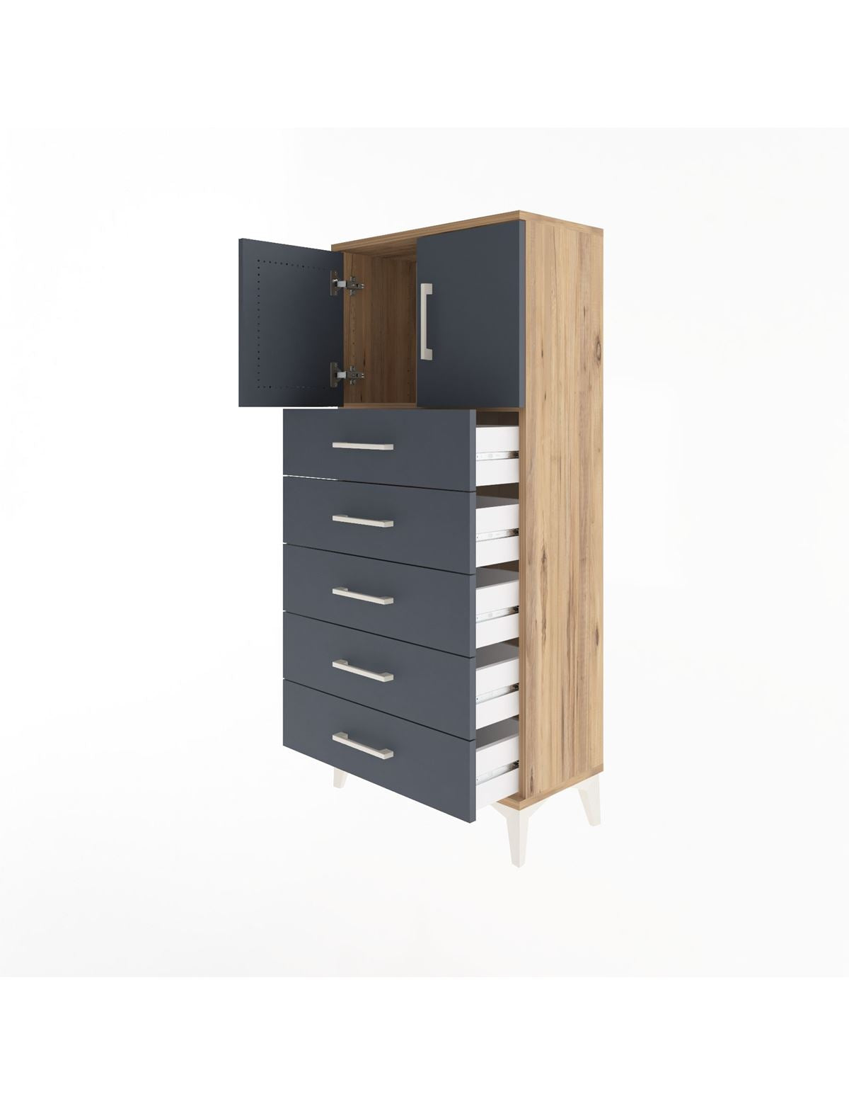 Arges Dolap Tek Raflı 4 Çekmeceli 2 Kapaklı 60x30x134 - S17M125V8A