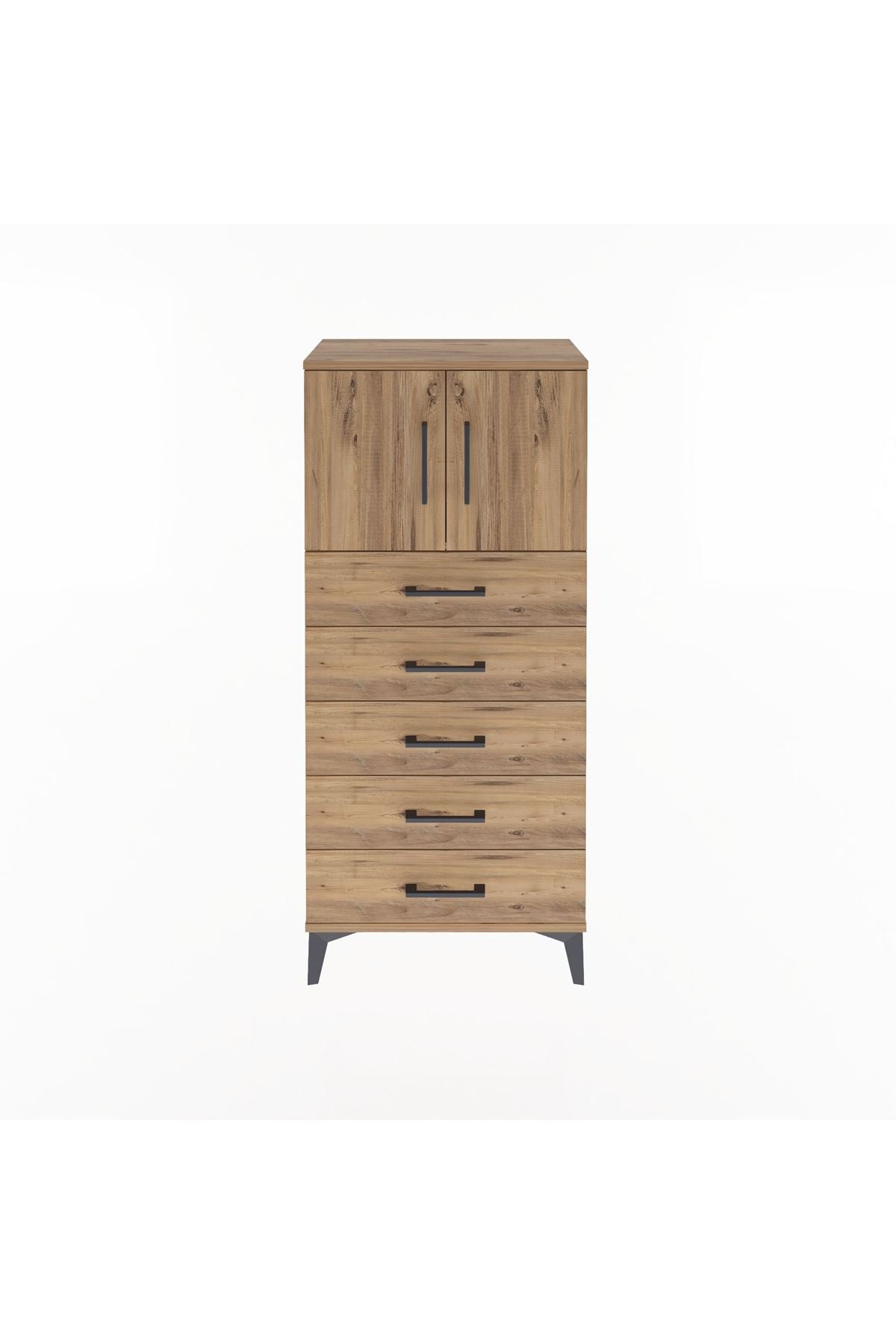 Arges Dolap Tek Raflı 4 Çekmeceli 2 Kapaklı 60x30x134 Çam-Çam