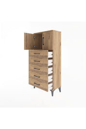 Arges Dolap Tek Raflı 4 Çekmeceli 2 Kapaklı 60x30x134 Çam-Çam