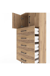 Arges Dolap Tek Raflı 4 Çekmeceli 2 Kapaklı 60x30x134 Çam-Çam