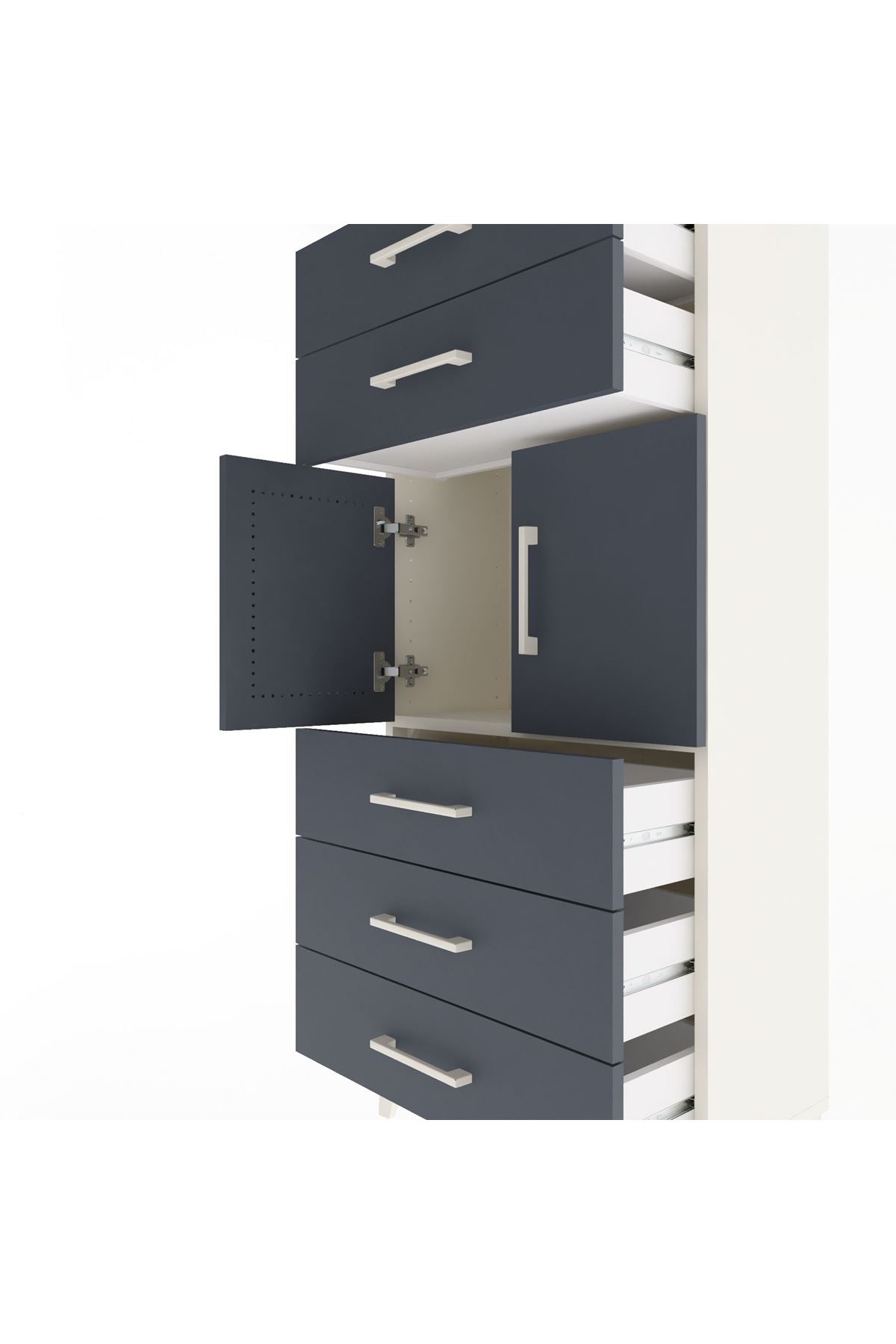 Arges Dolap Tek Raflı 5 Çekmeceli 2 Kapaklı 60x30x134 Aytaşı-Antrasit