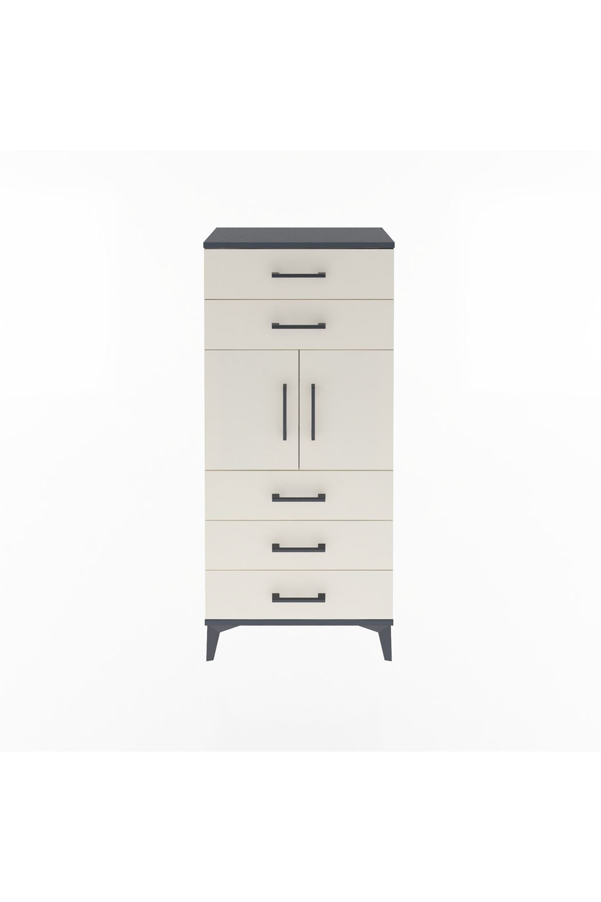 Arges Dolap Tek Raflı 5 Çekmeceli 2 Kapaklı 60x30x134 Antrasit-Aytaşı