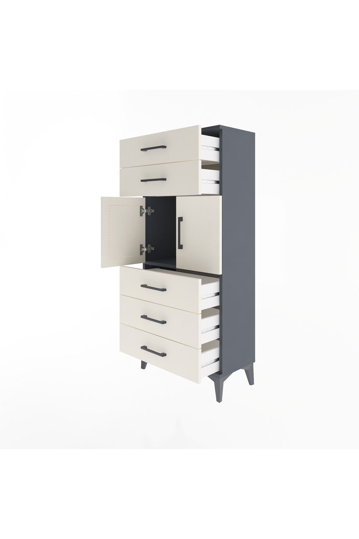 Arges Dolap Tek Raflı 5 Çekmeceli 2 Kapaklı 60x30x134 Antrasit-Aytaşı