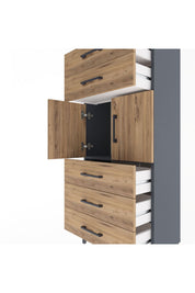 Arges Dolap Tek Raflı 5 Çekmeceli 2 Kapaklı 60x30x134 Antrasit-Çam