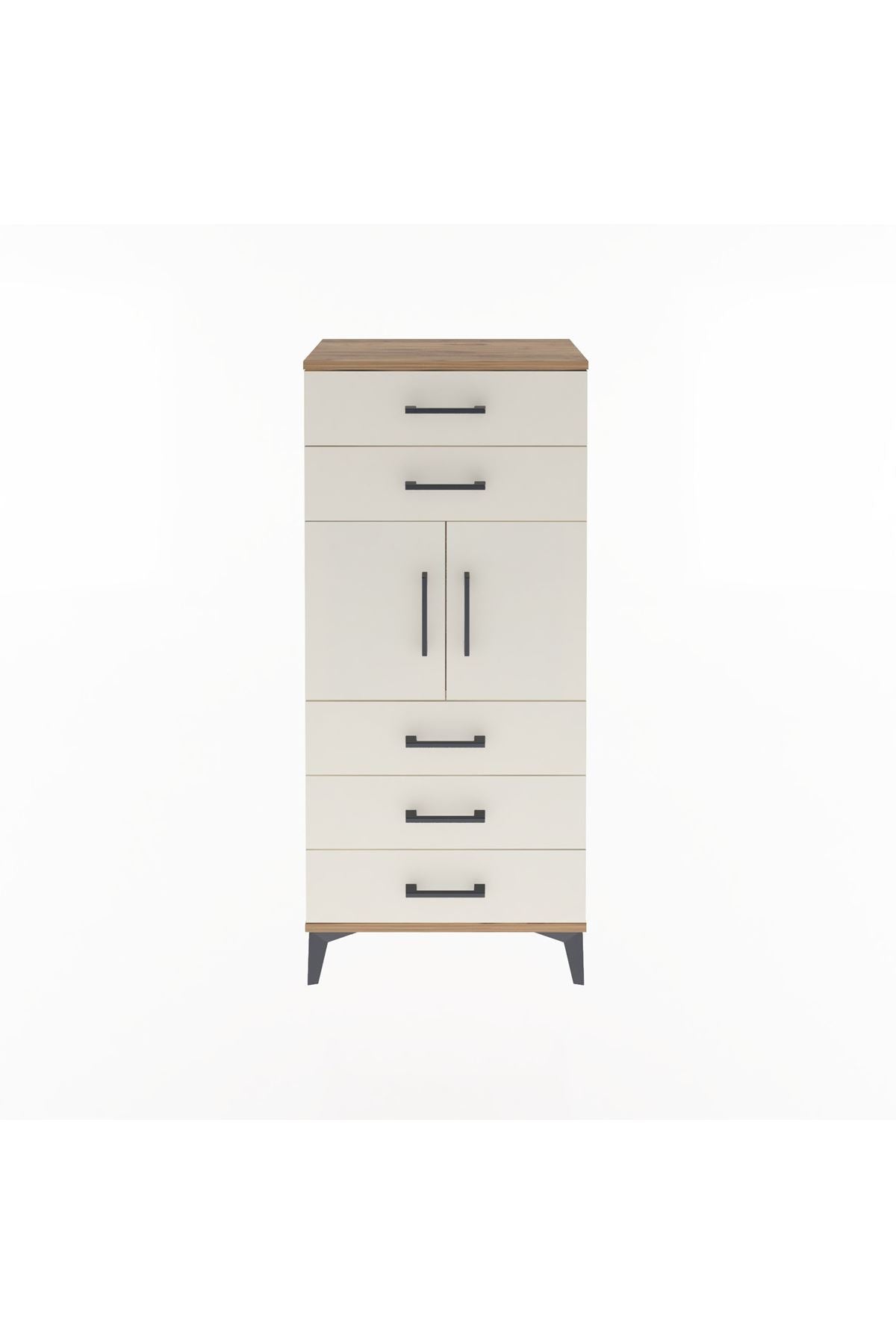 Arges Dolap Tek Raflı 5 Çekmeceli 2 Kapaklı 60x30x134 Çam-Aytaşı